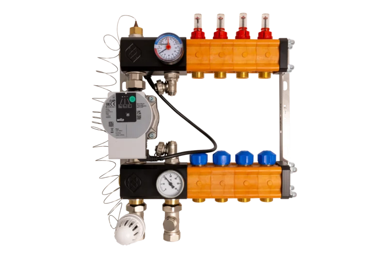 Kunststof vloerverwarming verdeler met pomp (KMP) - voorkant